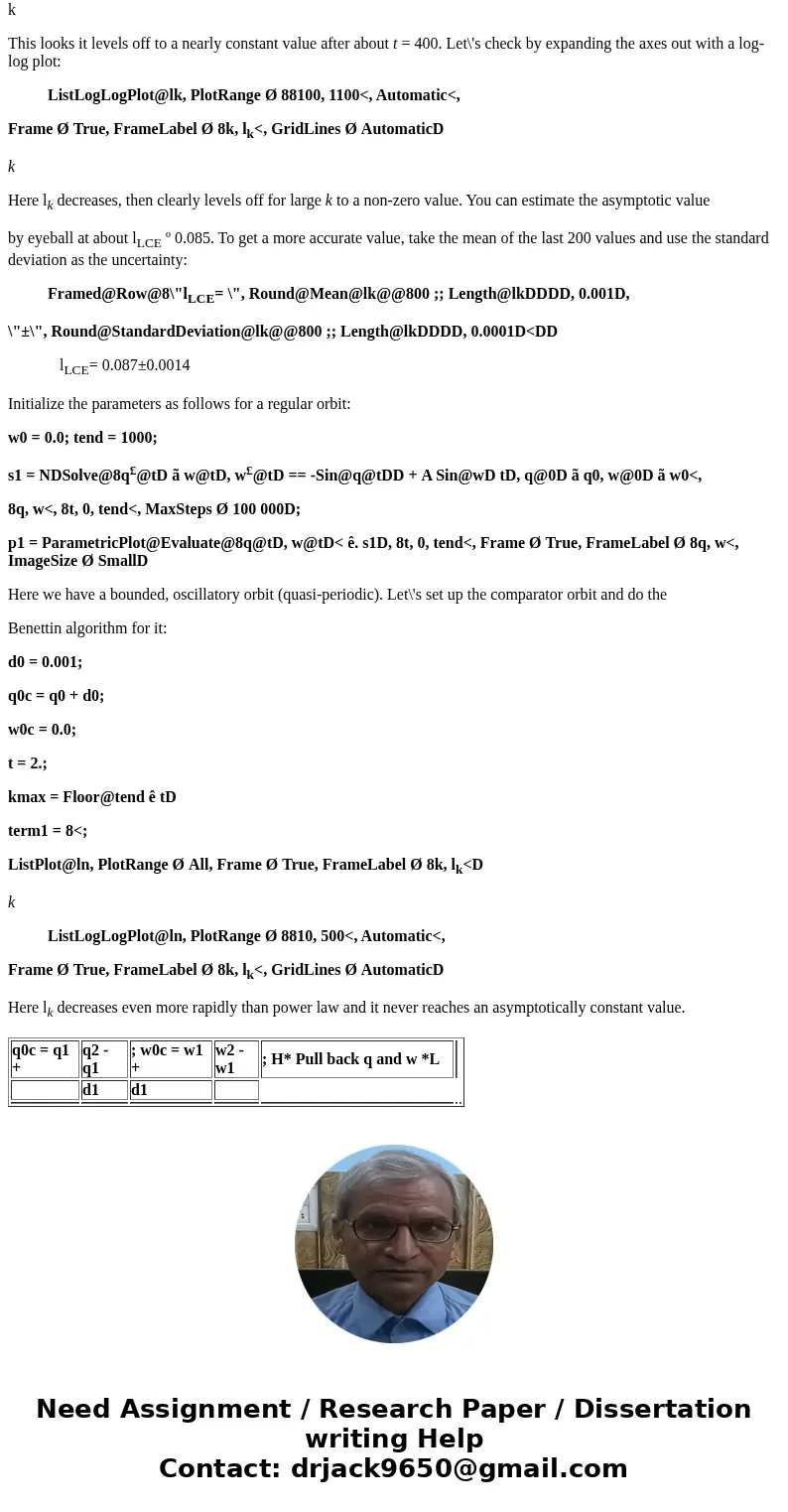 Using linear regression of the (linearized) data between time units 5.0 and 15.0, compute the numeric value of the Lyapunov exponent for the plot on slide 15 of