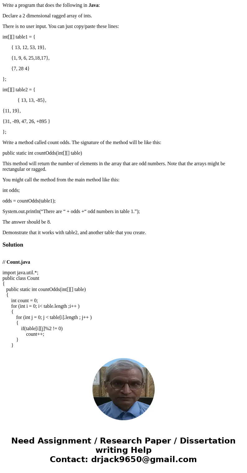 Write a program that does the following in Java: Declare a 2 dimensional ragged array of ints. There is no user input. You can just copy/paste these lines: int[