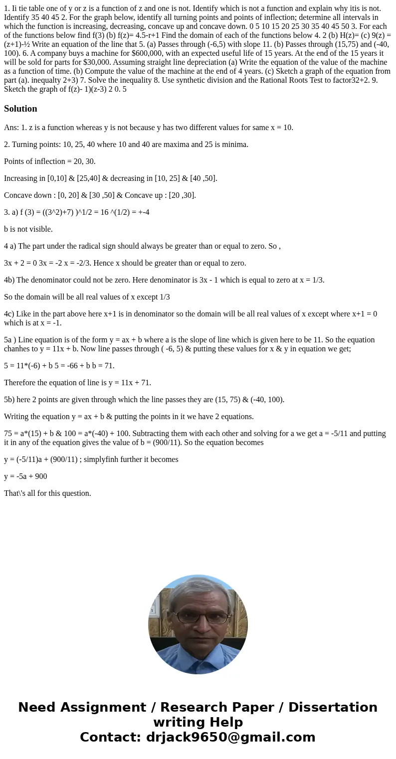 1. Ii tie table one of y or z is a function of z and one is not. Identify which is not a function and explain why itis is not. Identify 35 40 45 2. For the gra  1. Ii tie table one of y or z is a function of z and one is not. Identify which is not a function and explain why itis is not. Identify 35 40 45 2. For the gra