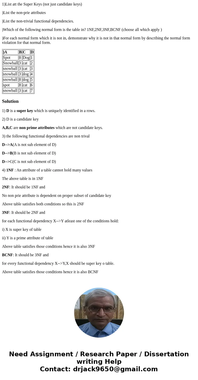 1)List att the Super Keys (not just candidate keys) )List the non-prie attributes )List the non-trivial functional dependencies. )Which of the following normal  1)List att the Super Keys (not just candidate keys) )List the non-prie attributes )List the non-trivial functional dependencies. )Which of the following normal