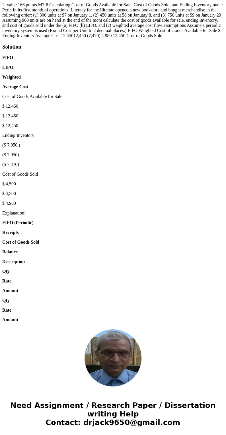 2. value 166 points M7-8 Calculating Cost of Goods Available for Sale, Cost of Goods Sold, and Ending Inventory under Peric In its first month of operations, L  2. value 166 points M7-8 Calculating Cost of Goods Available for Sale, Cost of Goods Sold, and Ending Inventory under Peric In its first month of operations, L