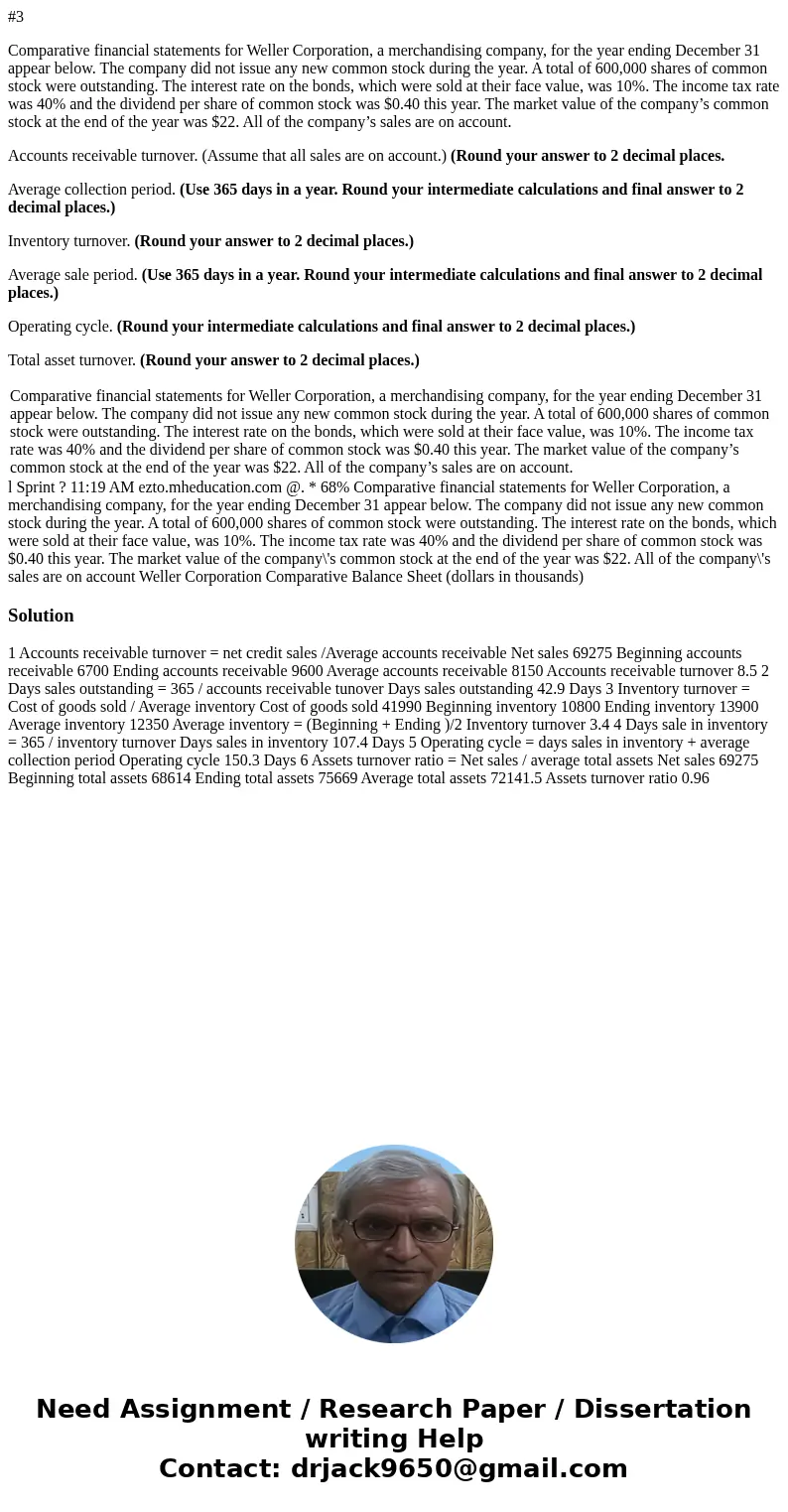#3 Comparative financial statements for Weller Corporation, a merchandising company, for the year ending December 31 appear below. The company did not issue any #3 Comparative financial statements for Weller Corporation, a merchandising company, for the year ending December 31 appear below. The company did not issue any