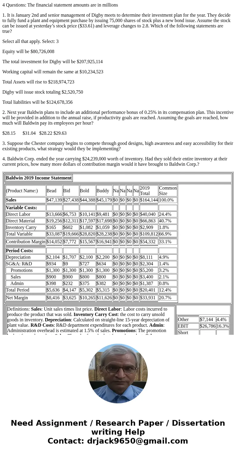 4 Questions: The financial statement amounts are in millions 1. It is January 2nd and senior management of Digby meets to determine their investment plan for th 4 Questions: The financial statement amounts are in millions 1. It is January 2nd and senior management of Digby meets to determine their investment plan for th