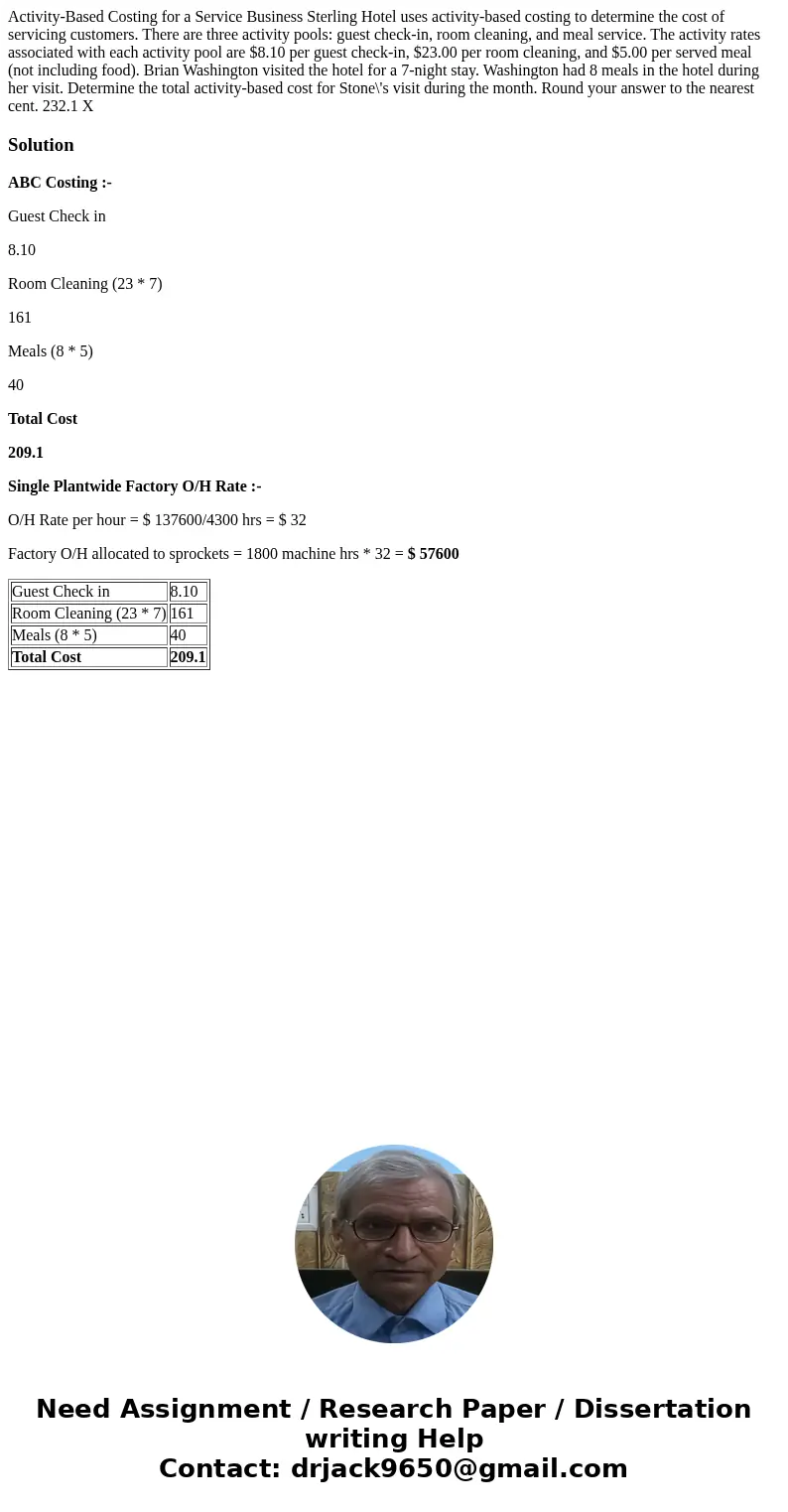 Activity-Based Costing for a Service Business Sterling Hotel uses activity-based costing to determine the cost of servicing customers. There are three activity  Activity-Based Costing for a Service Business Sterling Hotel uses activity-based costing to determine the cost of servicing customers. There are three activity