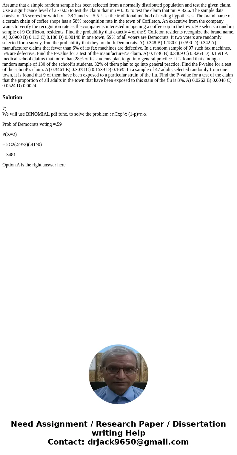 Assume that a simple random sample has been selected from a normally distributed population and test the given claim. Use a significance level of a - 0.05 to t  Assume that a simple random sample has been selected from a normally distributed population and test the given claim. Use a significance level of a - 0.05 to t
