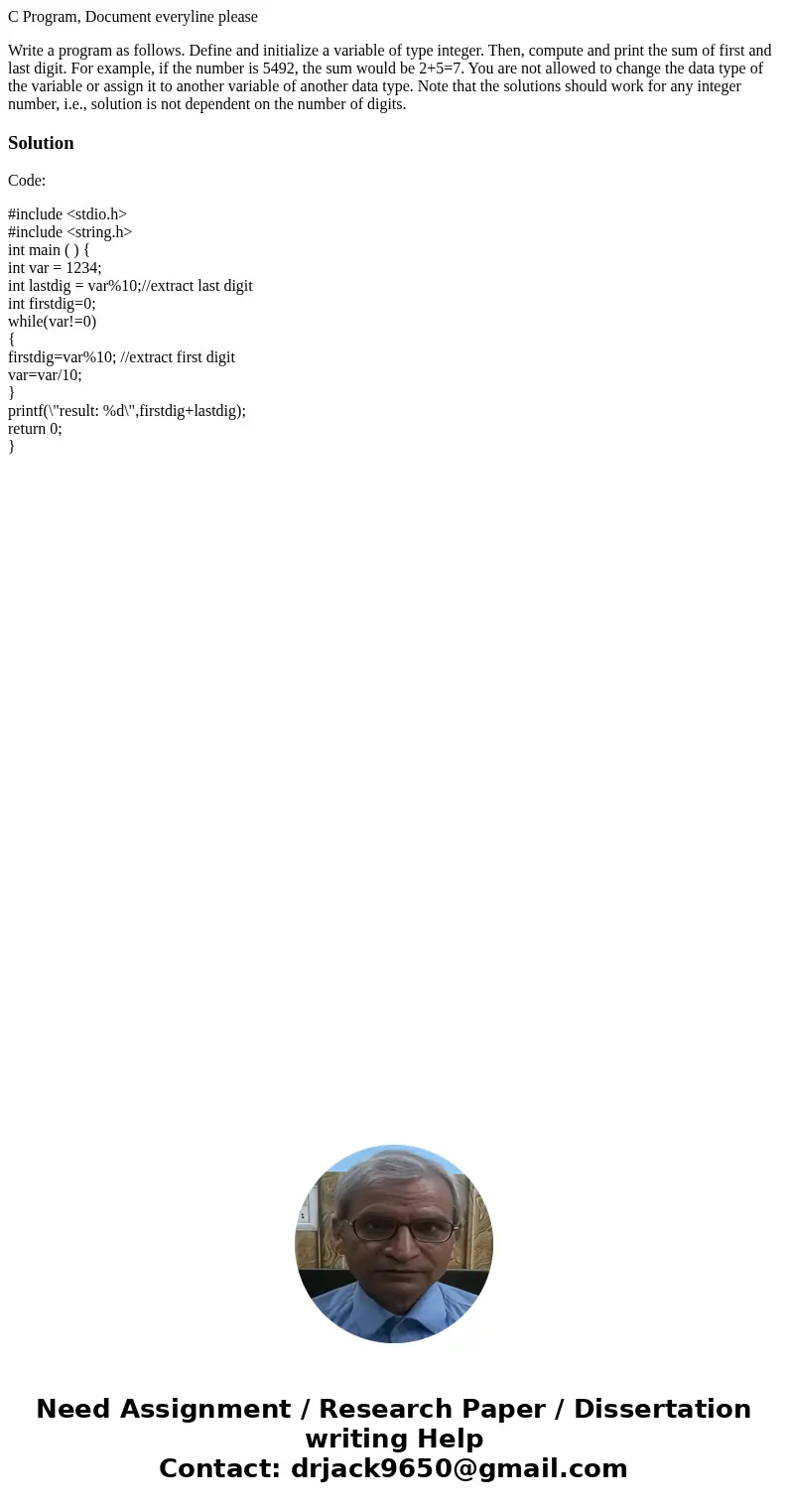 C Program, Document everyline please Write a program as follows. Define and initialize a variable of type integer. Then, compute and print the sum of first and  C Program, Document everyline please Write a program as follows. Define and initialize a variable of type integer. Then, compute and print the sum of first and