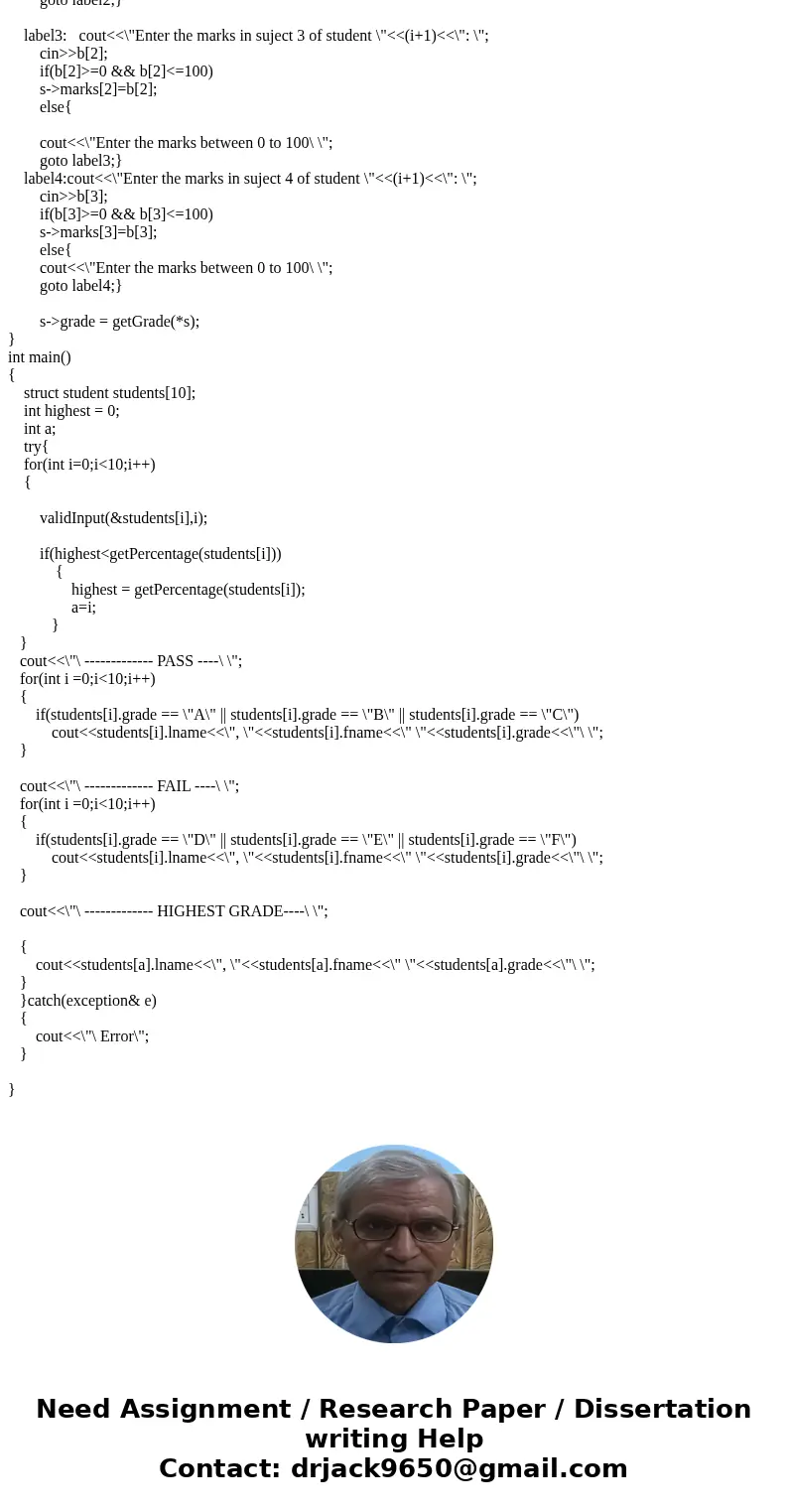 C++ Program flow: 1. Input data 2. Check/validate data 3. Calculate final grade 4. Output data Requirements: 1. The number of students to enter will be 10. 2. U C++ Program flow: 1. Input data 2. Check/validate data 3. Calculate final grade 4. Output data Requirements: 1. The number of students to enter will be 10. 2. U