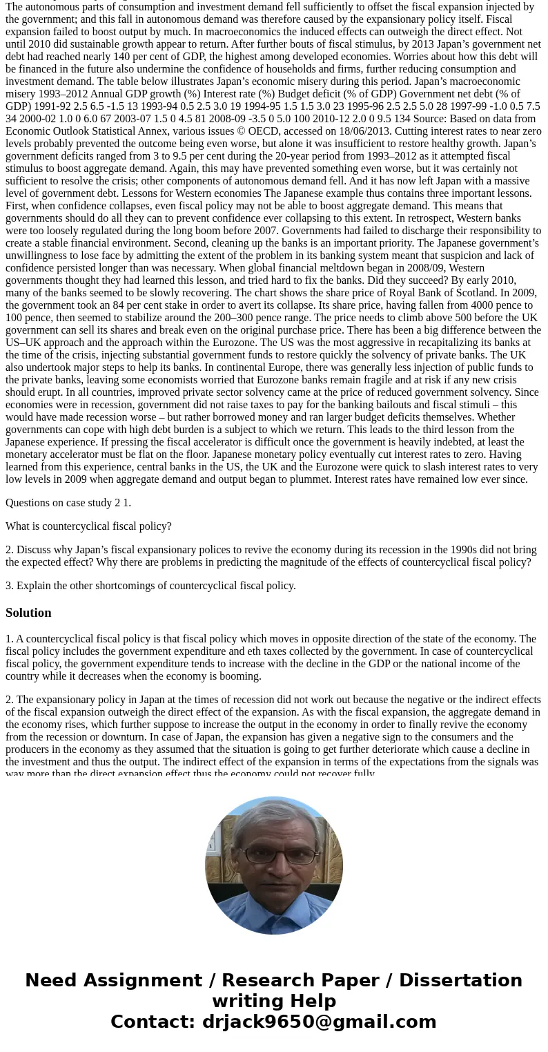 Case: Fiscal policy, austerity and debt: lessons from Japan For the last 20 years, the Japanese example has been used both to illustrate what hypothetically mig Case: Fiscal policy, austerity and debt: lessons from Japan For the last 20 years, the Japanese example has been used both to illustrate what hypothetically mig