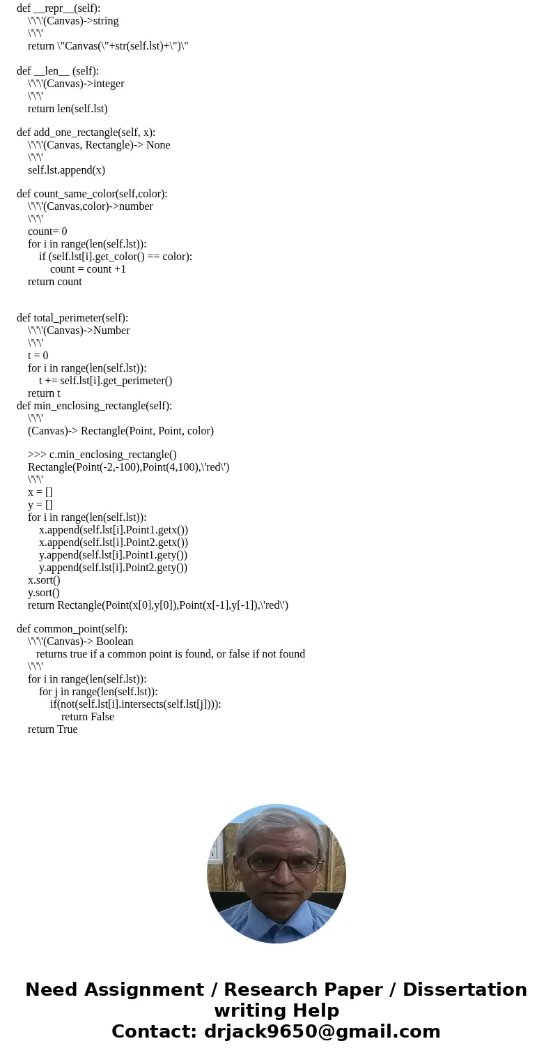 Class Rectangle should have 13 methods. In particular, in addition to the constructor (i.e. __init__ method) and three methods that override python\'s object me Class Rectangle should have 13 methods. In particular, in addition to the constructor (i.e. __init__ method) and three methods that override python\'s object me