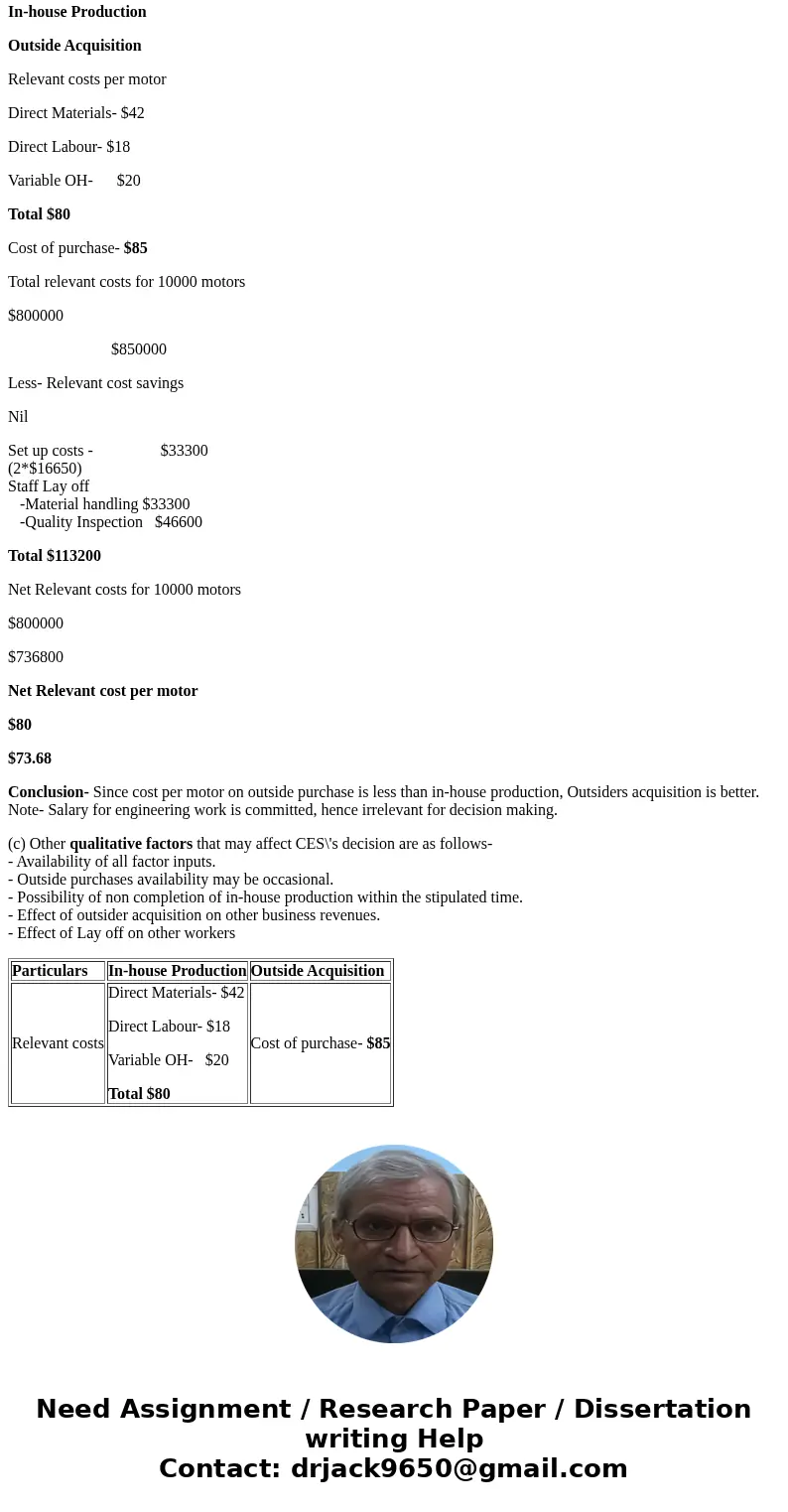 Cleaning Equipment Specialists Ltd (CES) manufacture cleaning equipment for household and industrial use. They have received a bid from a supplier to provide mo Cleaning Equipment Specialists Ltd (CES) manufacture cleaning equipment for household and industrial use. They have received a bid from a supplier to provide mo