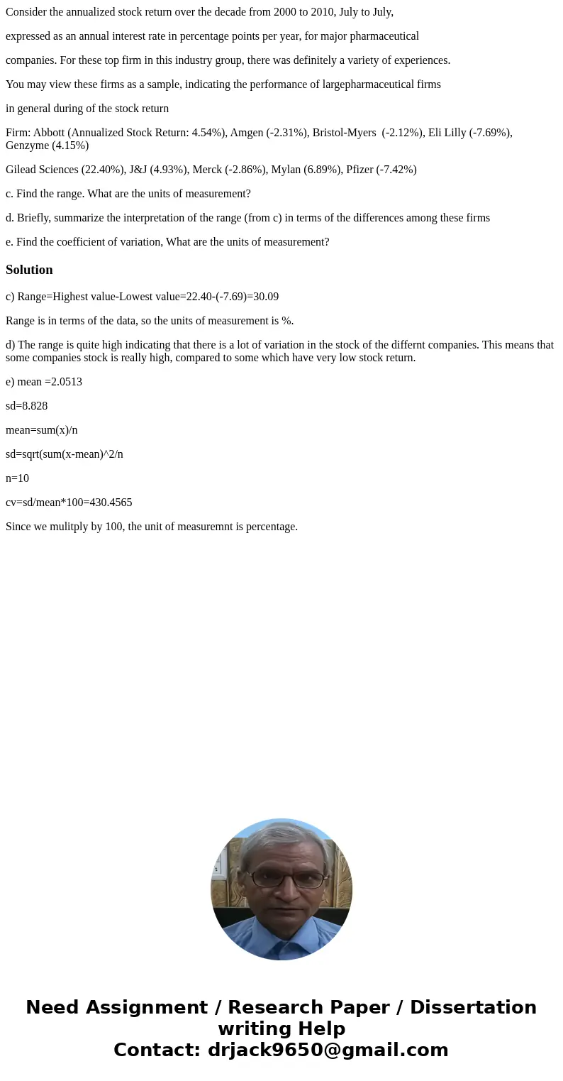 Consider the annualized stock return over the decade from 2000 to 2010, July to July, expressed as an annual interest rate in percentage points per year, for ma