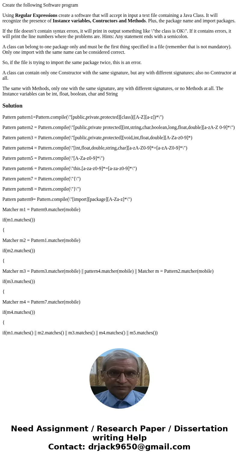 Create the following Software program Using Regular Expressions create a software that will accept in input a text file containing a Java Class. It will recogni