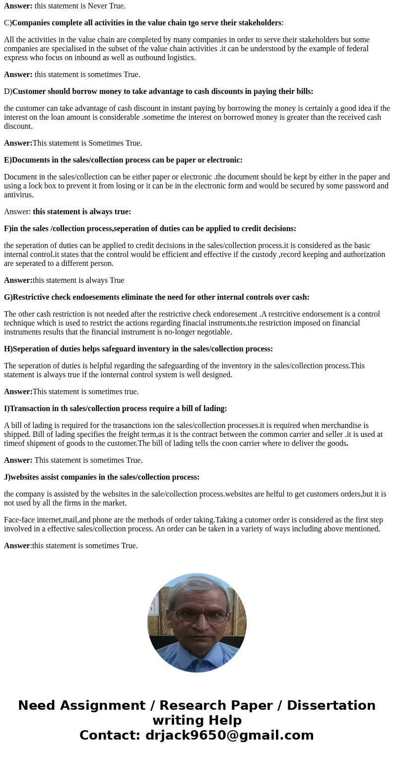 d. Order/inventory 15. Statement evaluation. Indicate whether each of the following statements is (i) always true, (ii) sometimes true, or (ii) never true. For  d. Order/inventory 15. Statement evaluation. Indicate whether each of the following statements is (i) always true, (ii) sometimes true, or (ii) never true. For