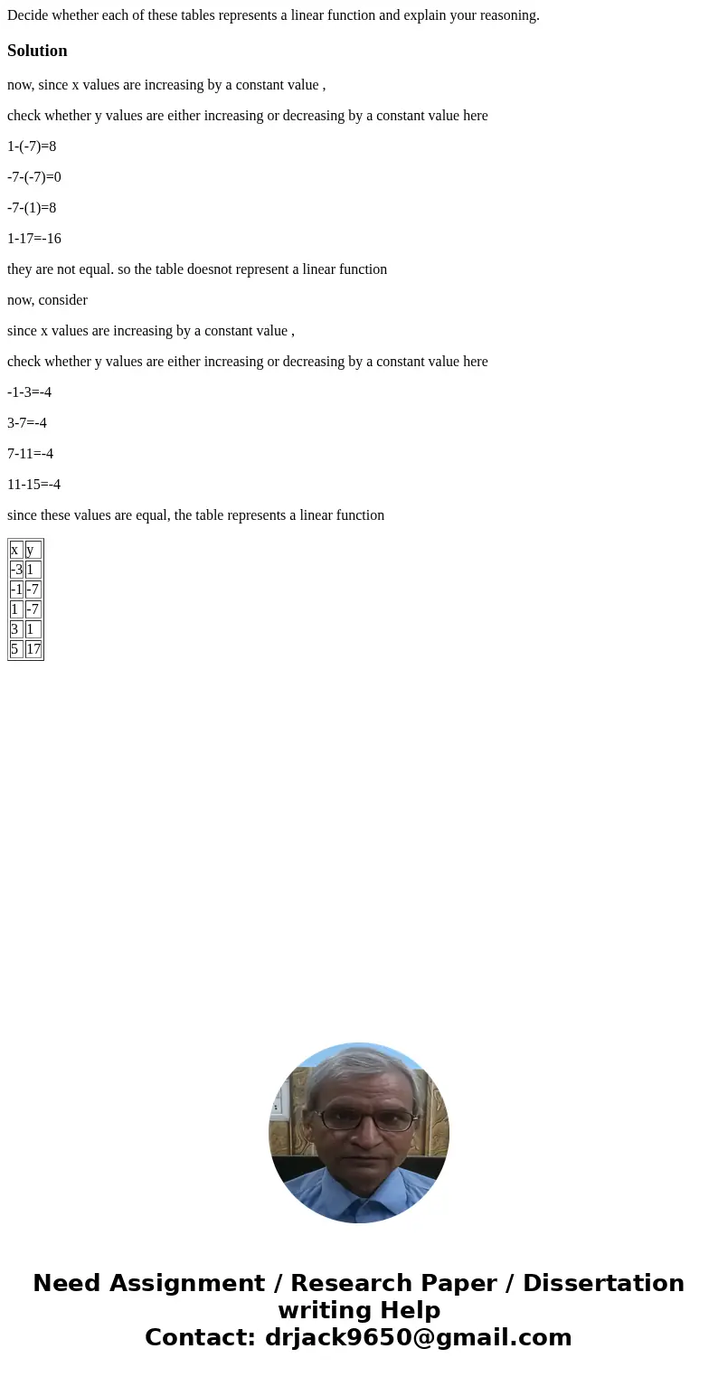 Decide whether each of these tables represents a linear function and explain your reasoning. Solutionnow, since x values are increasing by a constant value , c  Decide whether each of these tables represents a linear function and explain your reasoning. Solutionnow, since x values are increasing by a constant value , c