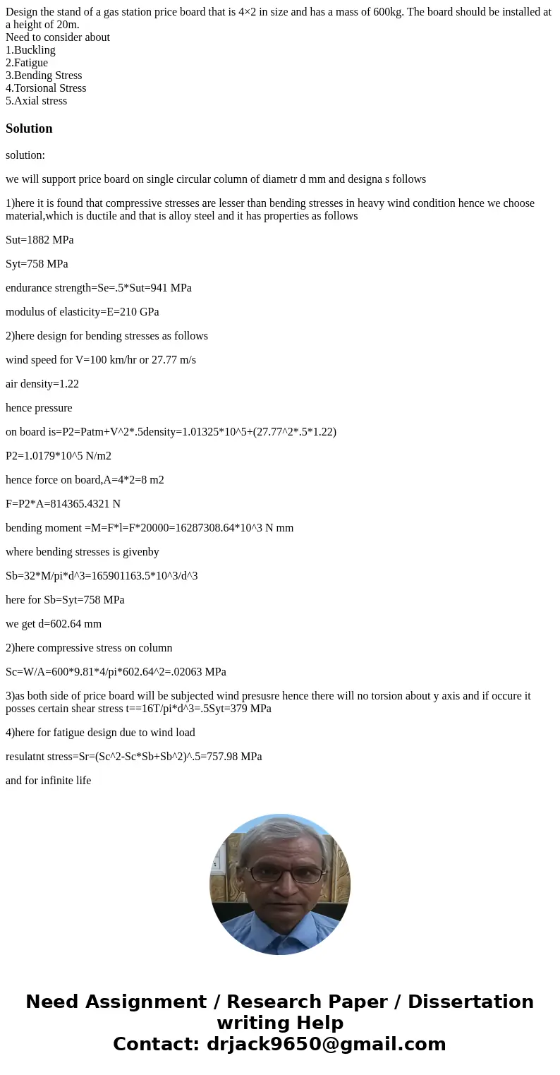 Design the stand of a gas station price board that is 4×2 in size and has a mass of 600kg. The board should be installed at a height of 20m. Need to consider ab Design the stand of a gas station price board that is 4×2 in size and has a mass of 600kg. The board should be installed at a height of 20m. Need to consider ab