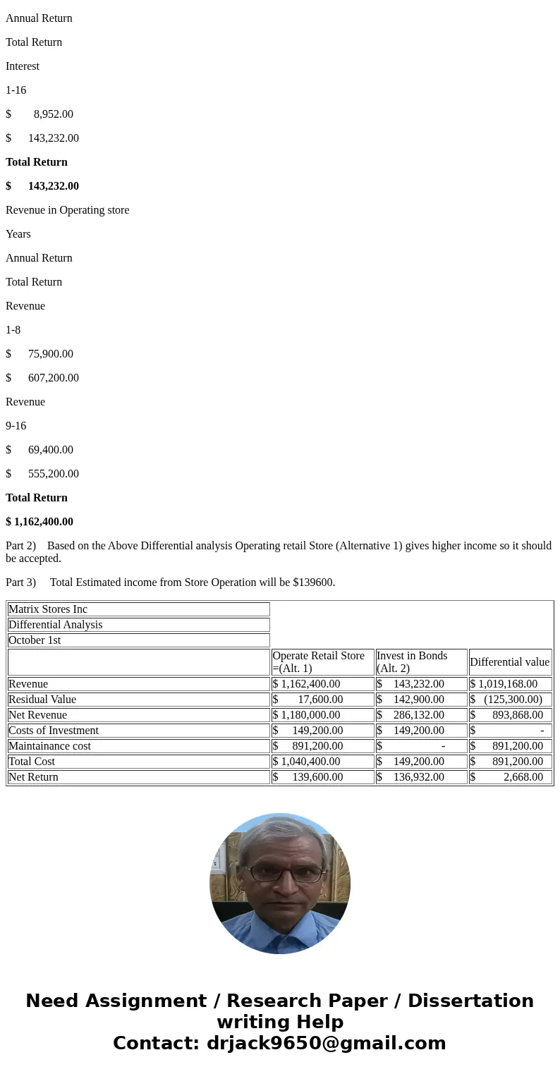 Differential Analysis Involving Opportunity Costs On October 1, Matrix Stores Inc. is considering leasing a building and purchasing the necessary equipment to o