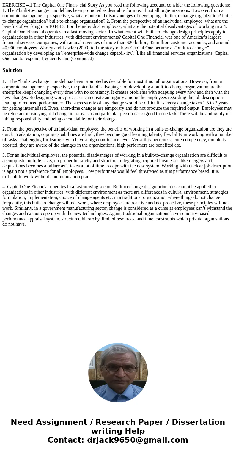  EXERCISE 4.1 The Capital One Finan- cial Story As you read the following account, consider the following questions: 1. The \