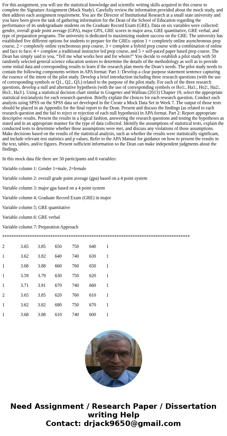 For this assignment, you will use the statistical knowledge and scientific writing skills acquired in this course to complete the Signature Assignment (Mock Stu For this assignment, you will use the statistical knowledge and scientific writing skills acquired in this course to complete the Signature Assignment (Mock Stu