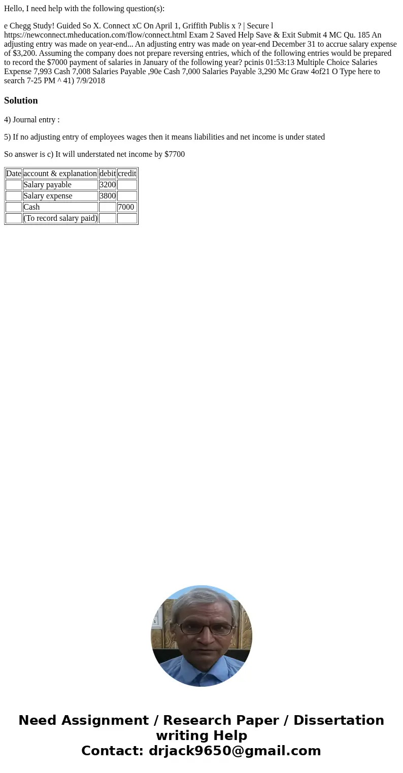 Hello, I need help with the following question(s): e Chegg Study! Guided So X. Connect xC On April 1, Griffith Publis x ? | Secure l https://newconnect.mheducat