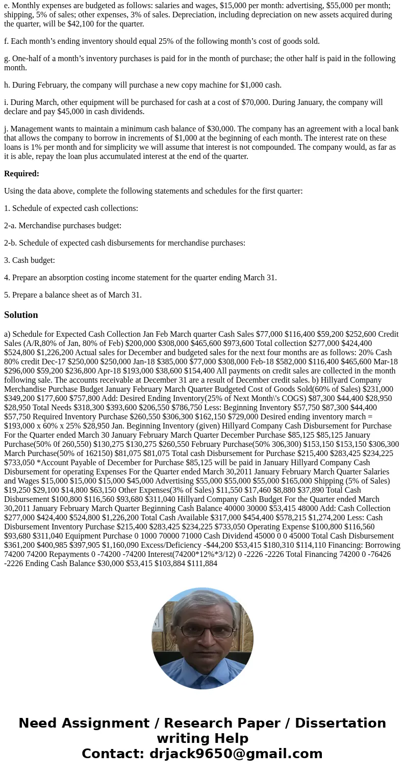 Hillyard Company, an office supplies specialty store, prepares its master budget on a quarterly basis. The following data have been assembled to assist in prepa Hillyard Company, an office supplies specialty store, prepares its master budget on a quarterly basis. The following data have been assembled to assist in prepa