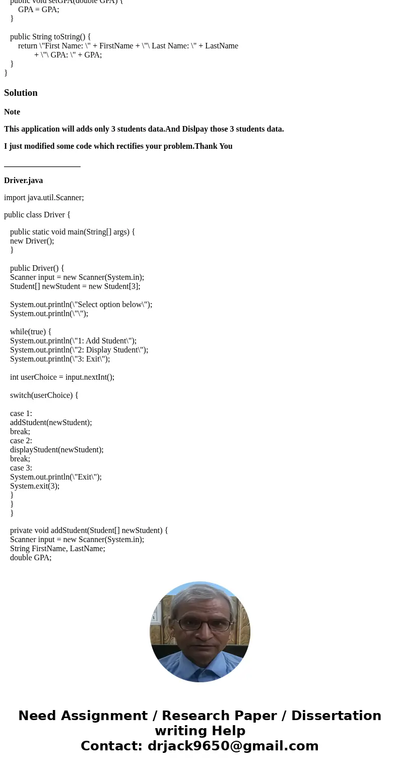 I\'m getting \'List Full\' when I try to add 2nd student. //Driver.java import java.util.Scanner; public class Driver { public static void main(String[] args) {
