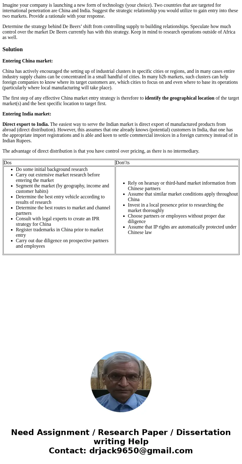 Imagine your company is launching a new form of technology (your choice). Two countries that are targeted for international penetration are China and India. Sug Imagine your company is launching a new form of technology (your choice). Two countries that are targeted for international penetration are China and India. Sug