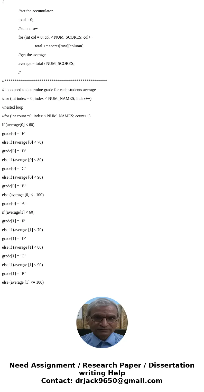 In C++ Problem Statement: A teacher has five students who have taken four tests. The teacher uses the following grading scale to assign a letter grade to a stud In C++ Problem Statement: A teacher has five students who have taken four tests. The teacher uses the following grading scale to assign a letter grade to a stud