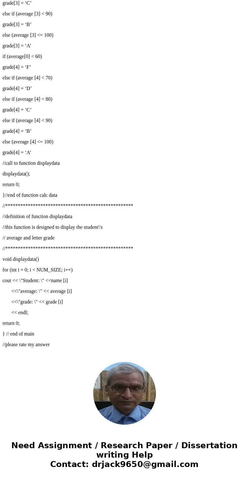 In C++ Problem Statement: A teacher has five students who have taken four tests. The teacher uses the following grading scale to assign a letter grade to a stud In C++ Problem Statement: A teacher has five students who have taken four tests. The teacher uses the following grading scale to assign a letter grade to a stud
