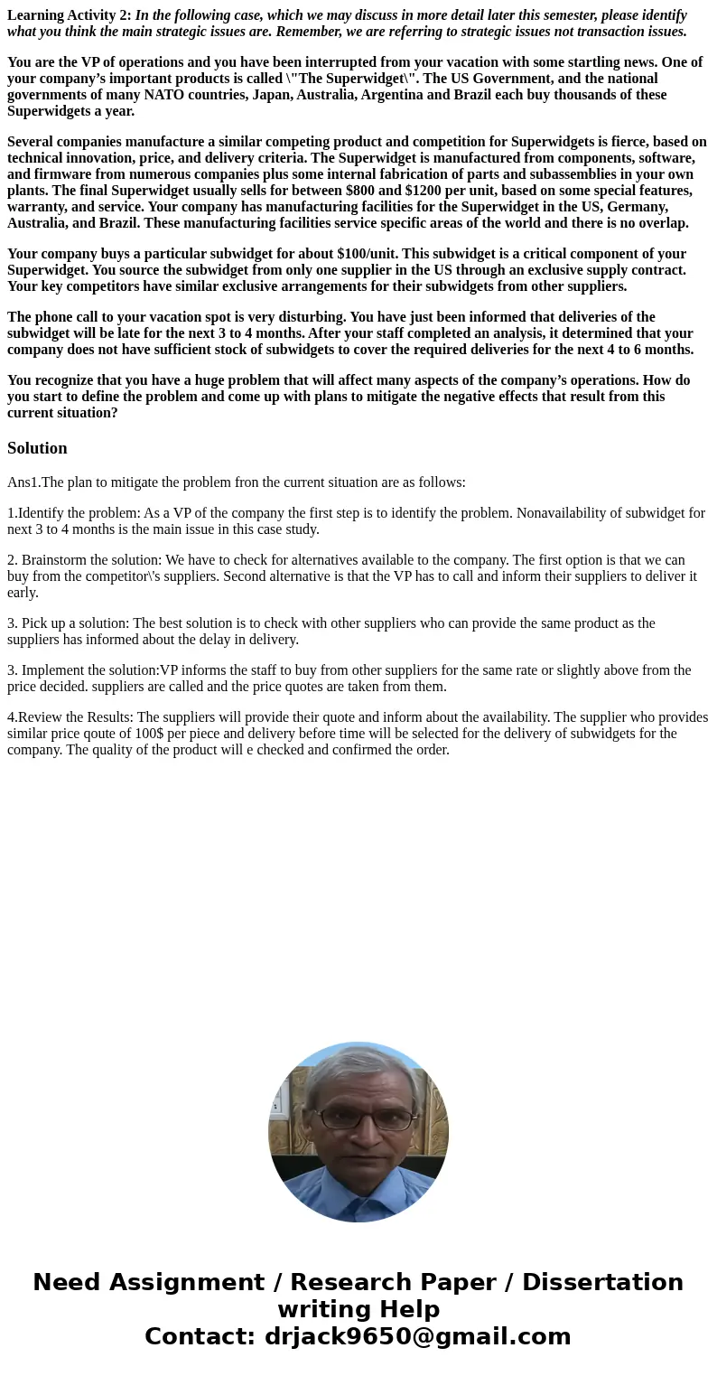 Learning Activity 2: In the following case, which we may discuss in more detail later this semester, please identify what you think the main strategic issues ar Learning Activity 2: In the following case, which we may discuss in more detail later this semester, please identify what you think the main strategic issues ar