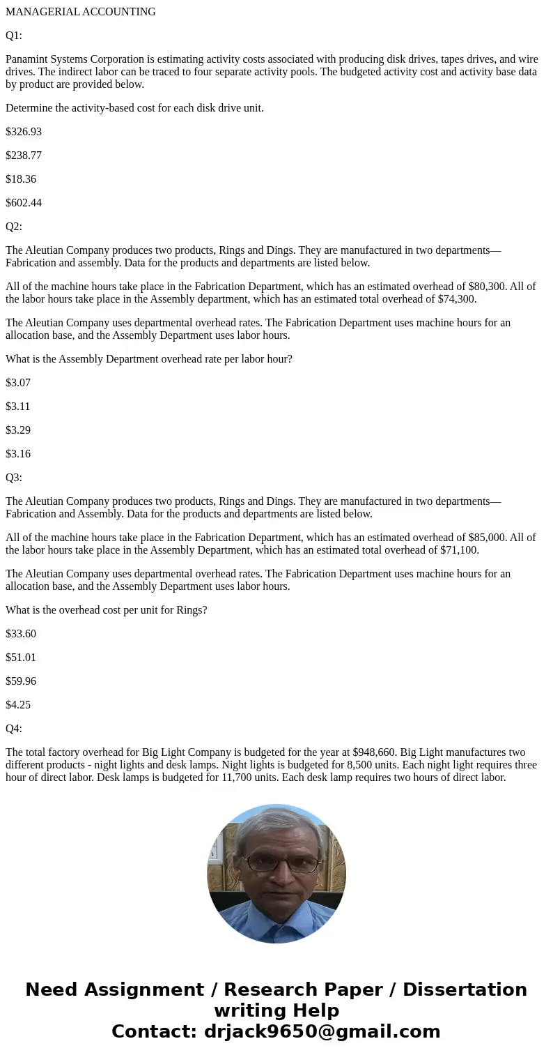 MANAGERIAL ACCOUNTING Q1: Panamint Systems Corporation is estimating activity costs associated with producing disk drives, tapes drives, and wire drives. The in