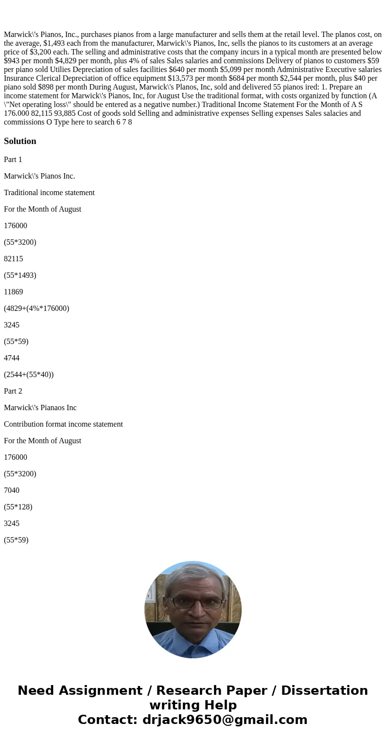  Marwick\'s Pianos, Inc., purchases pianos from a large manufacturer and sells them at the retail level. The planos cost, on the average, $1,493 each from the m