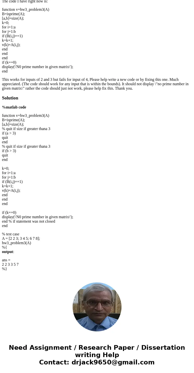 MATLAB: Write a function called problem3 that takes an at most two-dimensional matrix A as its sole input. The function returns a row vector v containing all el MATLAB: Write a function called problem3 that takes an at most two-dimensional matrix A as its sole input. The function returns a row vector v containing all el
