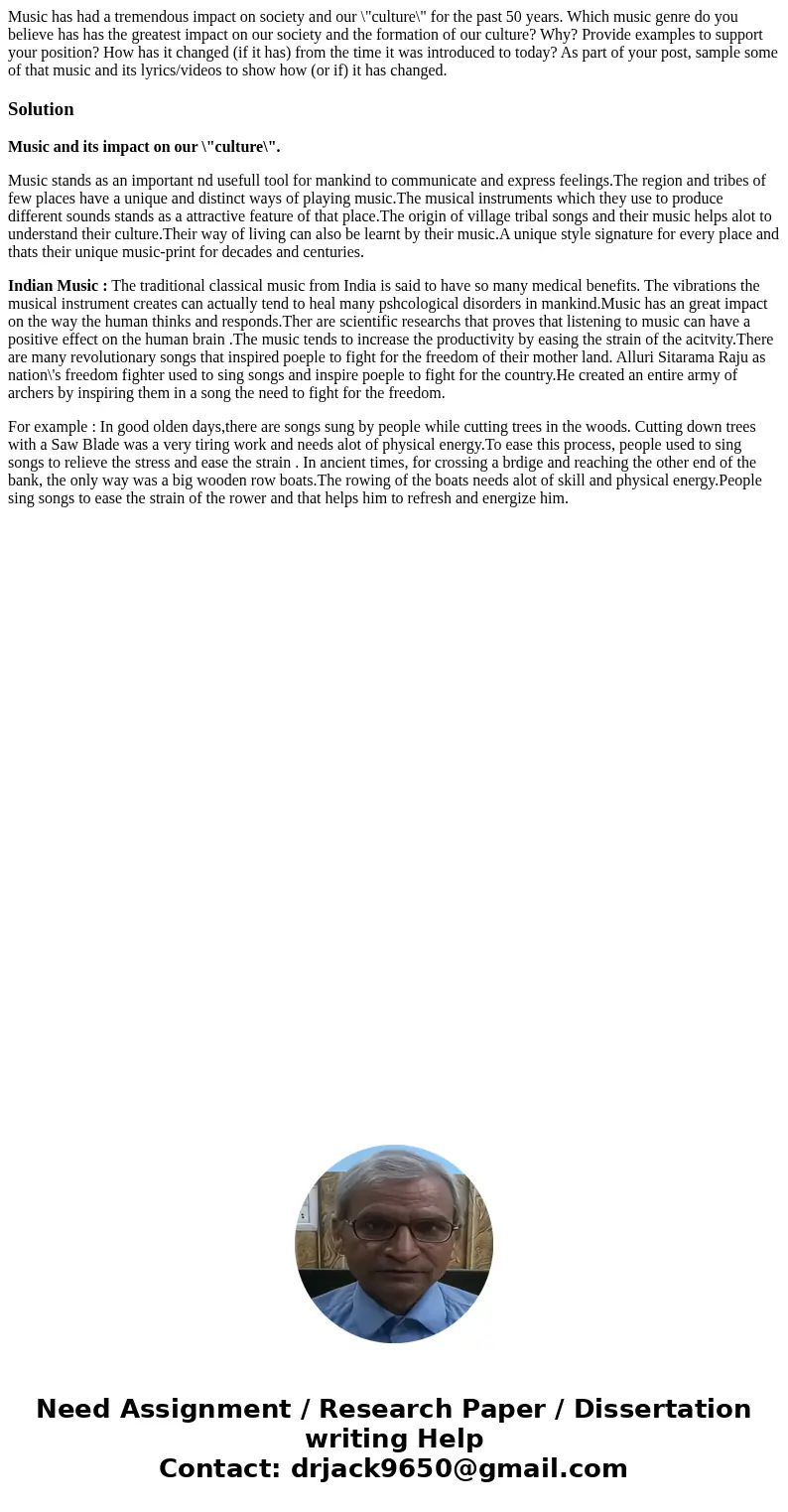 Music has had a tremendous impact on society and our \ Music has had a tremendous impact on society and our \