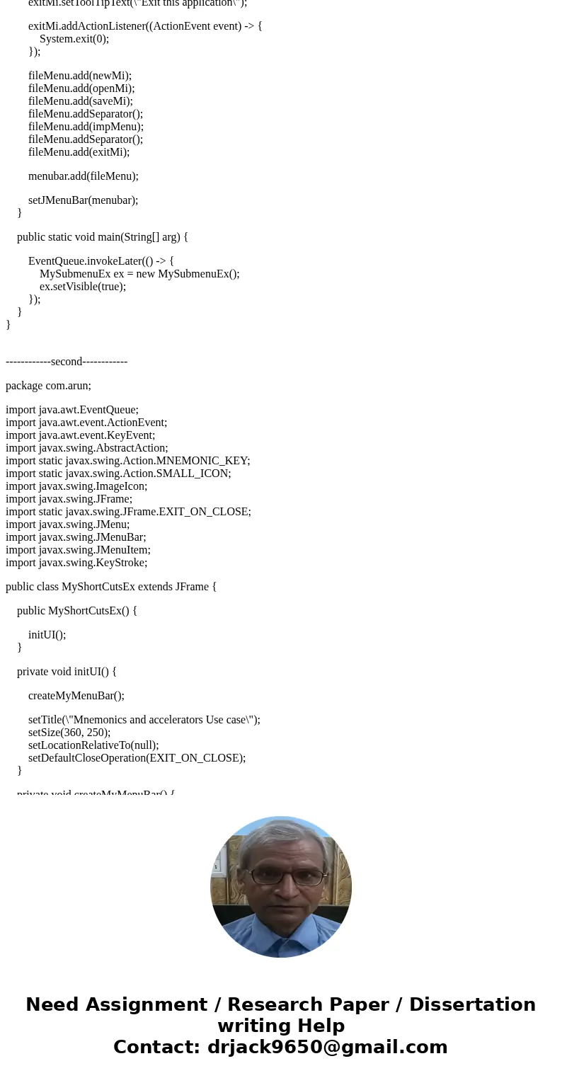 Pad 9:50 PM 2 (a). (40 points) Use the following code as example: add a menu named Edit between Form and Help in the menu bar. In it, add two menu items labele  Pad 9:50 PM 2 (a). (40 points) Use the following code as example: add a menu named Edit between Form and Help in the menu bar. In it, add two menu items labele