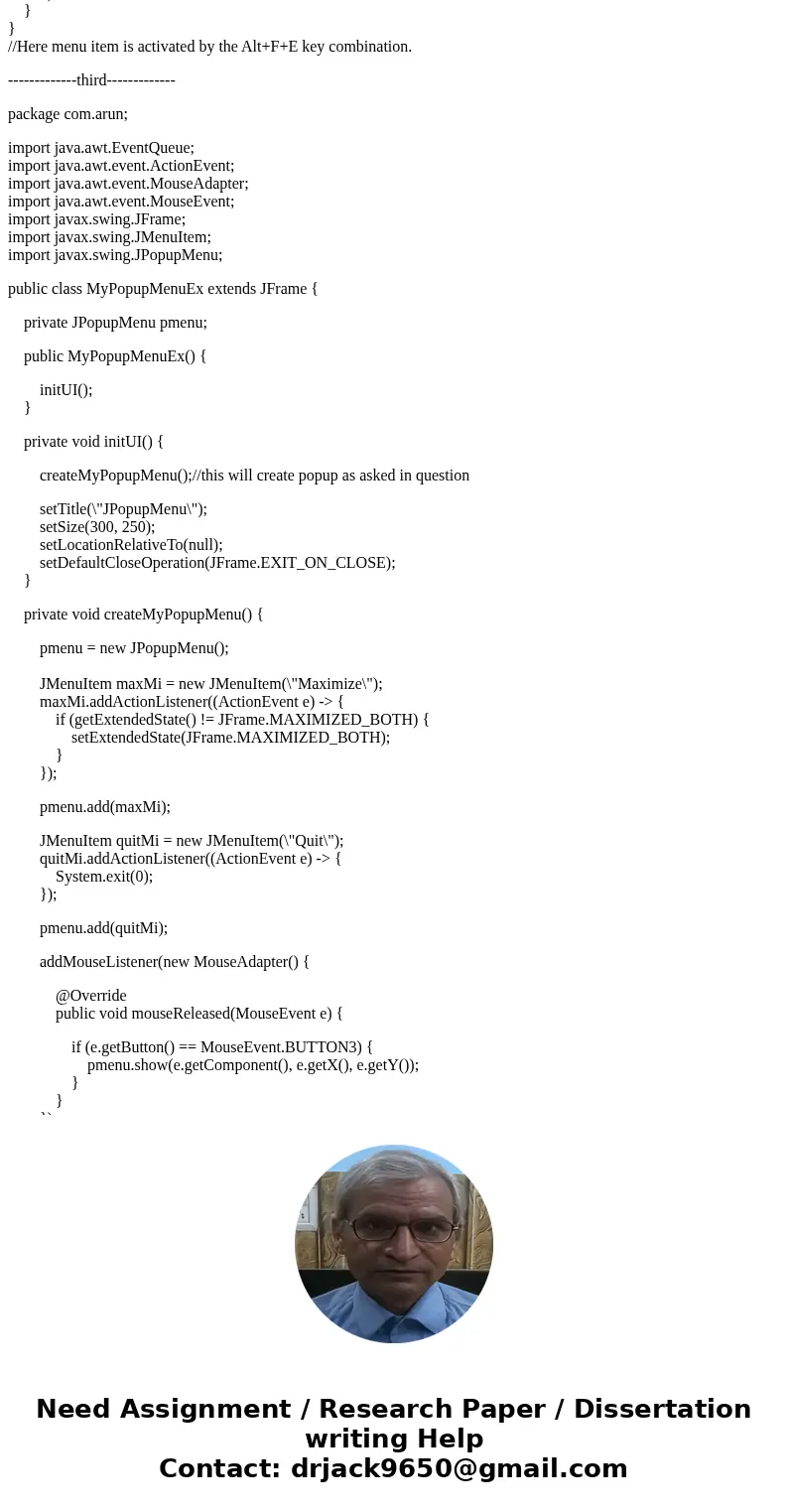 Pad 9:50 PM 2 (a). (40 points) Use the following code as example: add a menu named Edit between Form and Help in the menu bar. In it, add two menu items labele  Pad 9:50 PM 2 (a). (40 points) Use the following code as example: add a menu named Edit between Form and Help in the menu bar. In it, add two menu items labele