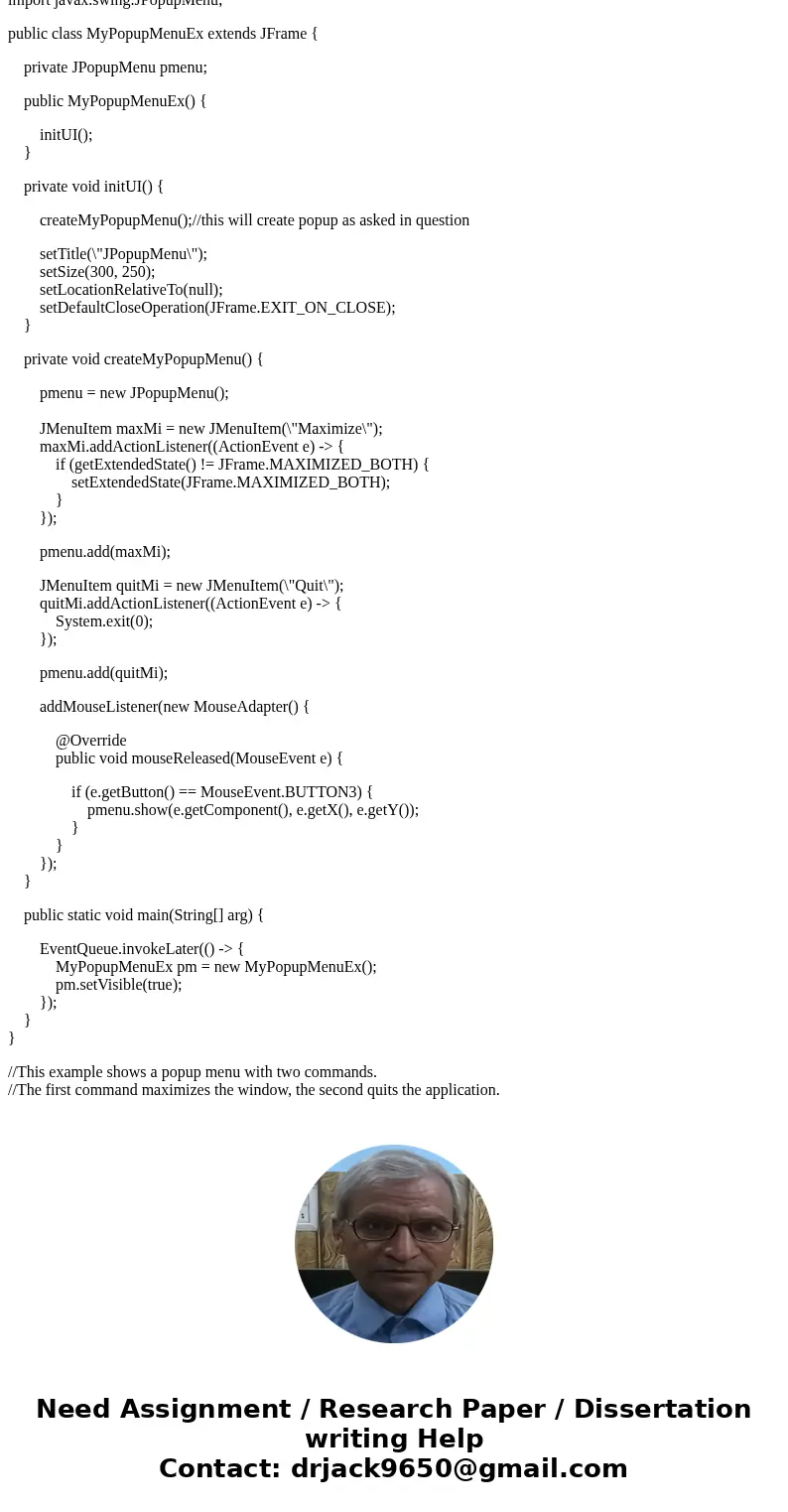 Pad 9:50 PM 2 (a). (40 points) Use the following code as example: add a menu named Edit between Form and Help in the menu bar. In it, add two menu items labele  Pad 9:50 PM 2 (a). (40 points) Use the following code as example: add a menu named Edit between Form and Help in the menu bar. In it, add two menu items labele