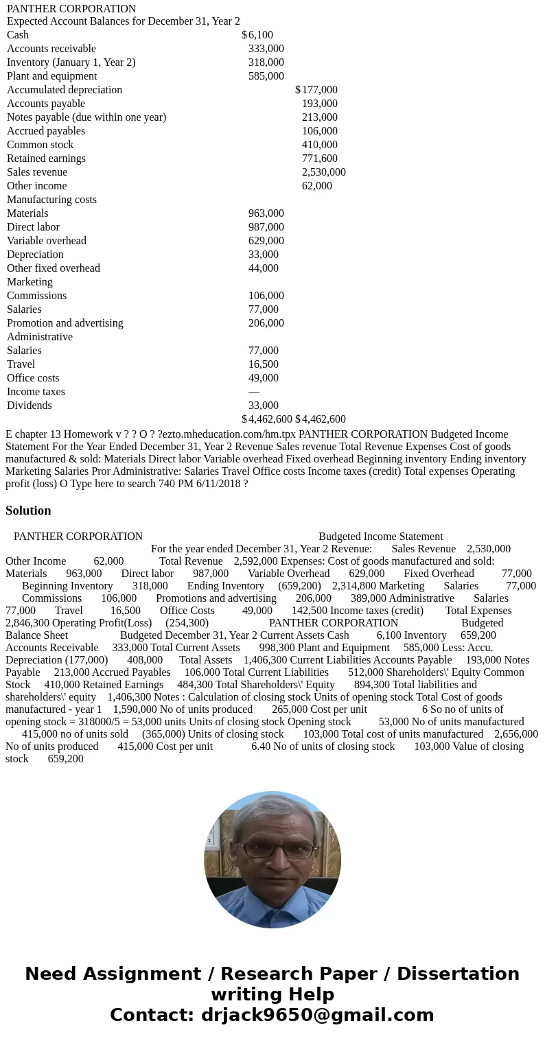 Panther Corporation appeared to be experiencing a good year. Sales in the first quarter were one-third ahead of last year, and the sales department predicted th