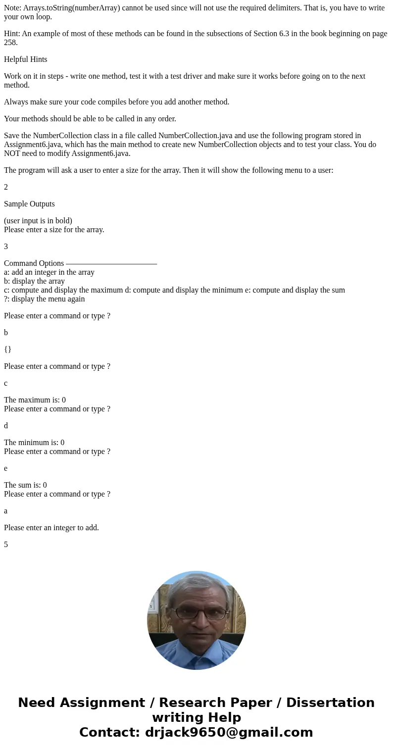 Part #1 - Programming Your assignment is to create a class called NumberCollection in a file called NumberCollection.java (there is no main method in this class