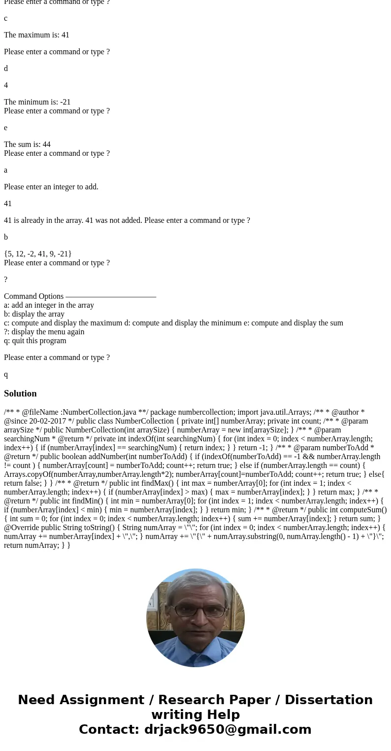 Part #1 - Programming Your assignment is to create a class called NumberCollection in a file called NumberCollection.java (there is no main method in this class