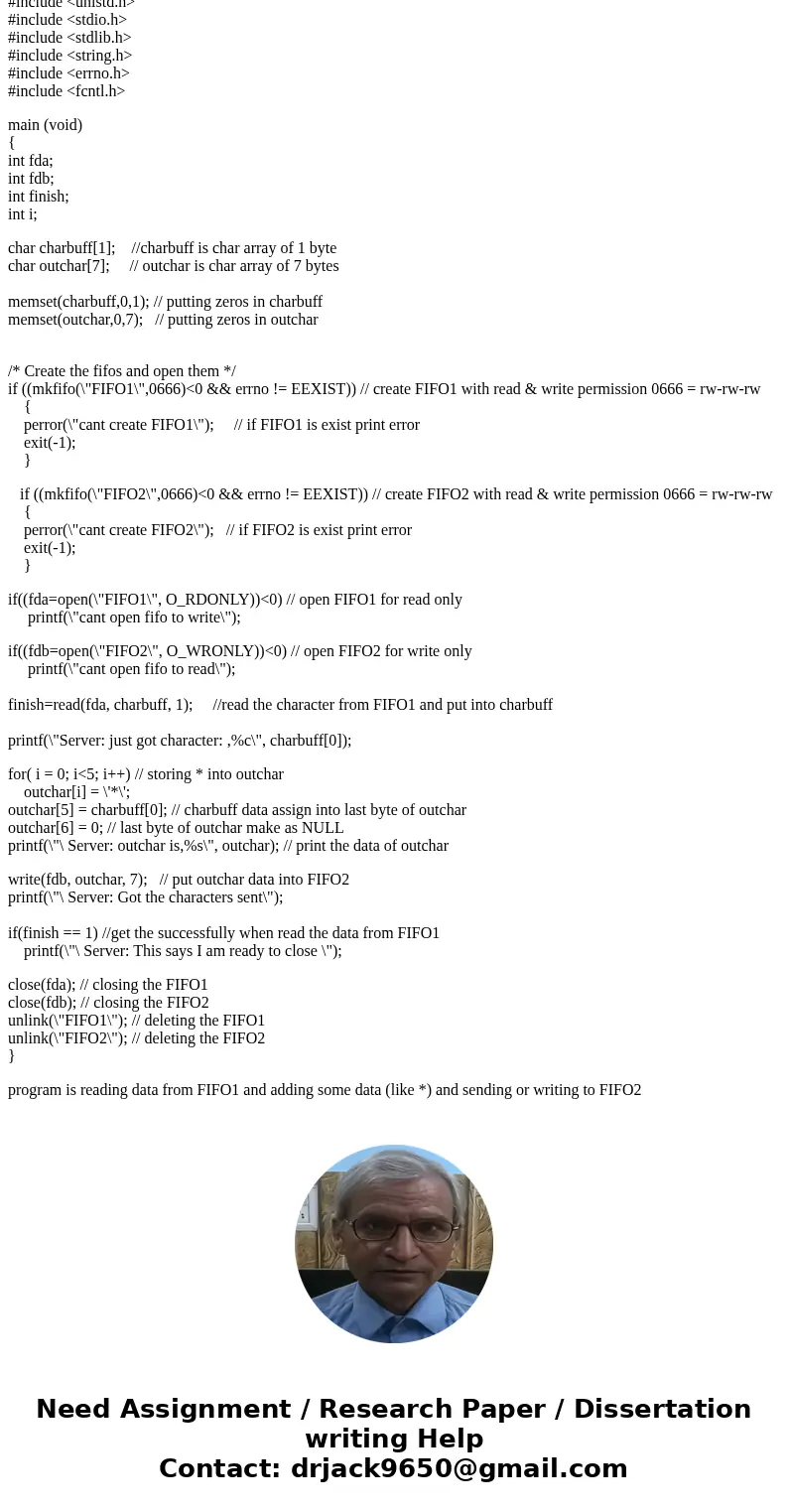 Please comment every line of code possible and explain what this program is doing. #include <sys/types.h> #include <sys/stat.h> #include <unistd. Please comment every line of code possible and explain what this program is doing. #include <sys/types.h> #include <sys/stat.h> #include <unistd.