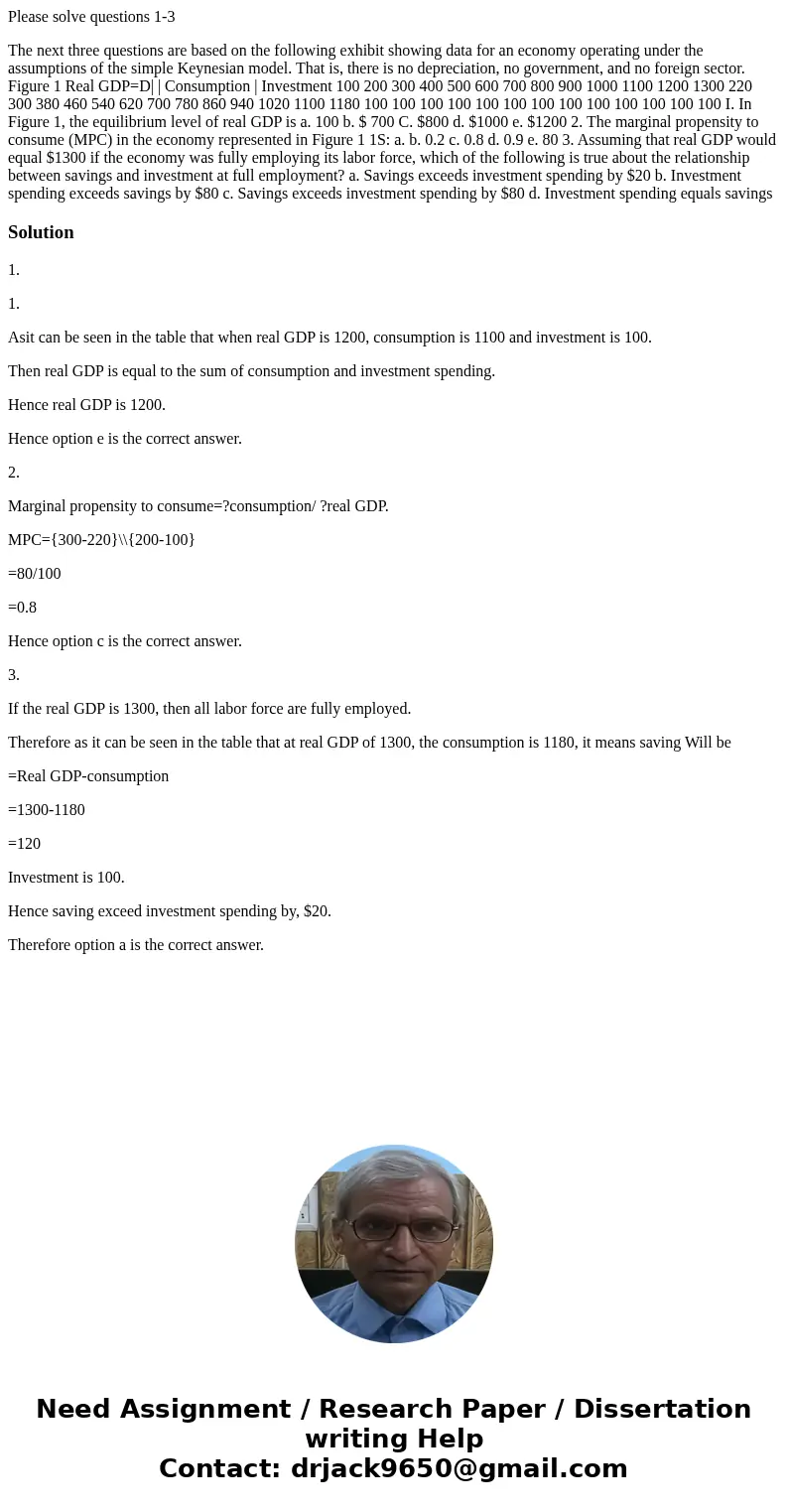 Please solve questions 1-3 The next three questions are based on the following exhibit showing data for an economy operating under the assumptions of the simple Please solve questions 1-3 The next three questions are based on the following exhibit showing data for an economy operating under the assumptions of the simple