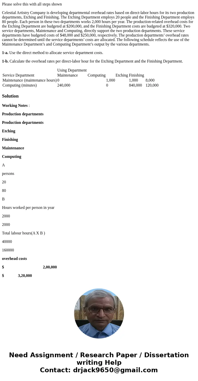 Please solve this with all steps shown Celestial Artistry Company is developing departmental overhead rates based on direct-labor hours for its two production d