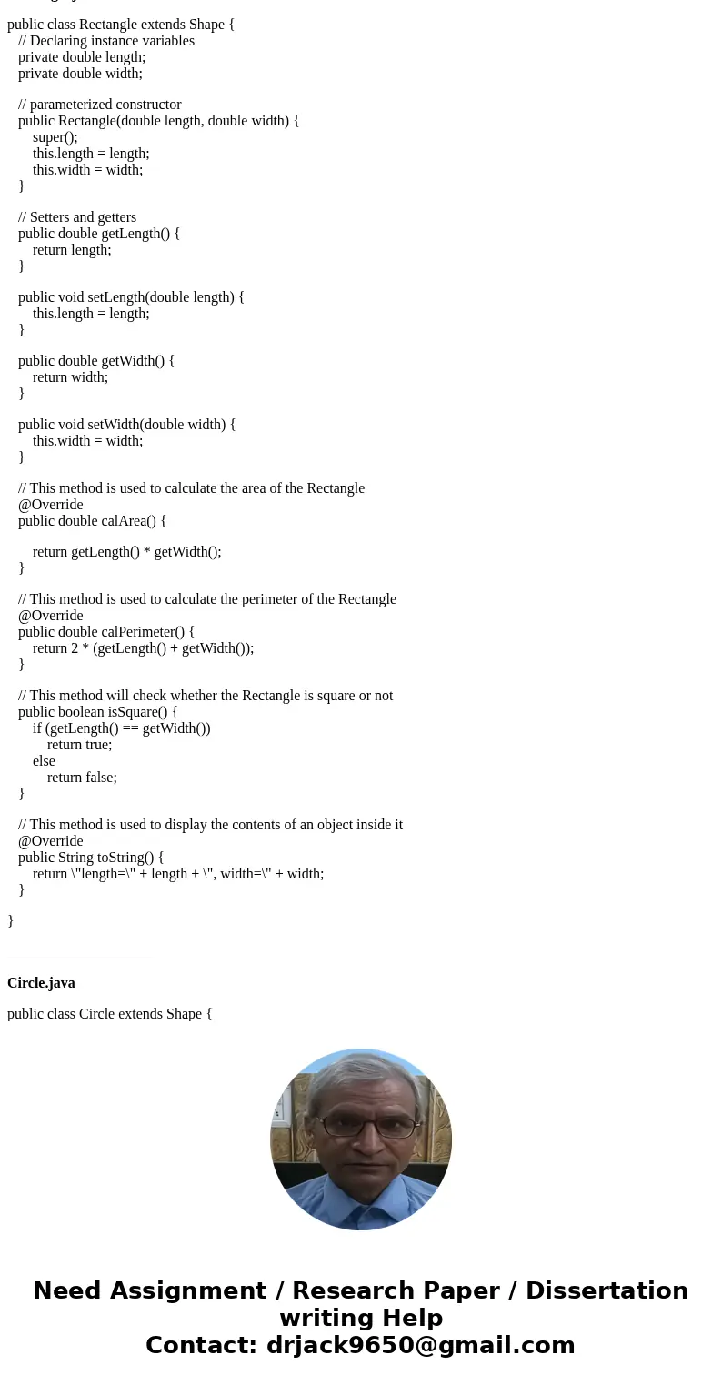 Please use JAVA PROGRAMMING <Ractangle> double length double width int numRectangles Rectangle() Rectangle(double length, double width) getters setters do