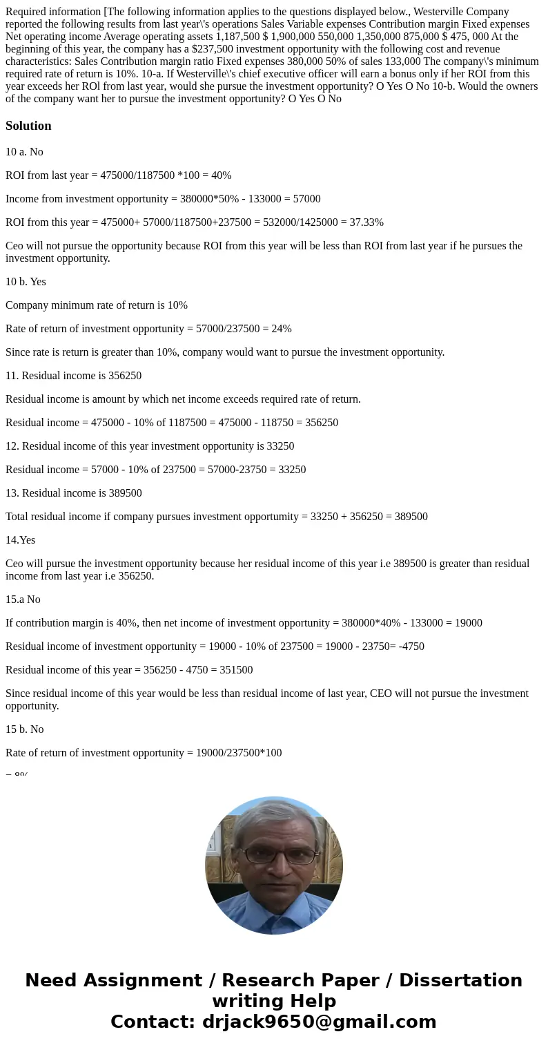 Required information [The following information applies to the questions displayed below., Westerville Company reported the following results from last year\'s  Required information [The following information applies to the questions displayed below., Westerville Company reported the following results from last year\'s