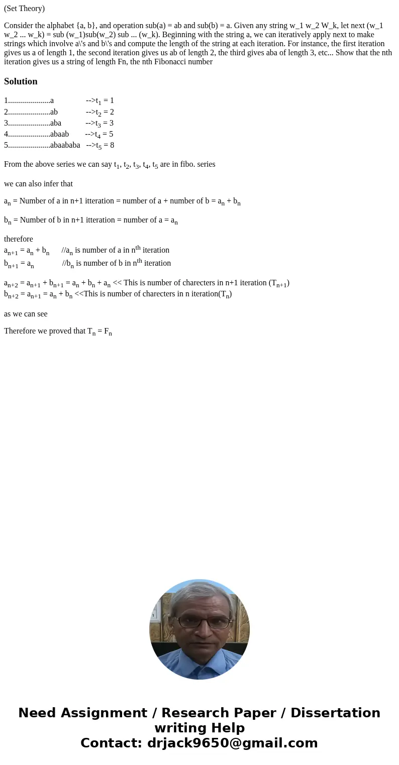 (Set Theory) Consider the alphabet {a, b}, and operation sub(a) = ab and sub(b) = a. Given any string w_1 w_2 W_k, let next (w_1 w_2 ... w_k) = sub (w_1)sub(w_2