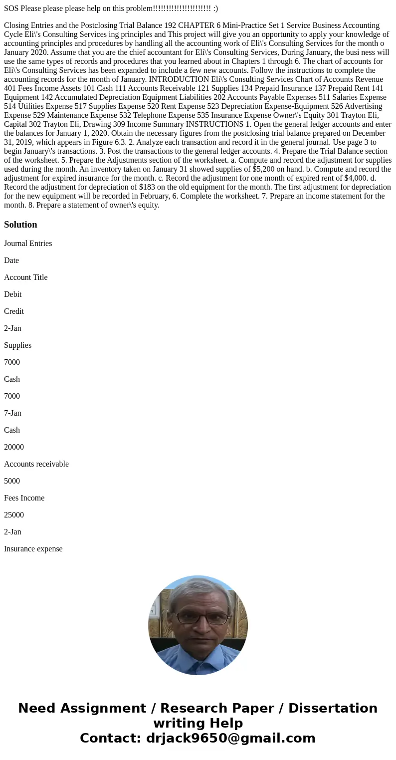 SOS Please please please help on this problem!!!!!!!!!!!!!!!!!!!!!! :) Closing Entries and the Postclosing Trial Balance 192 CHAPTER 6 Mini-Practice Set 1 Servi SOS Please please please help on this problem!!!!!!!!!!!!!!!!!!!!!! :) Closing Entries and the Postclosing Trial Balance 192 CHAPTER 6 Mini-Practice Set 1 Servi