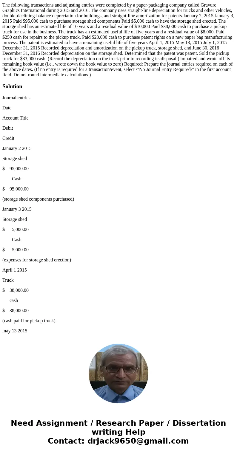  The following transactions and adjusting entries were completed by a paper-packaging company called Gravure Graphics International during 2015 and 2016. The co