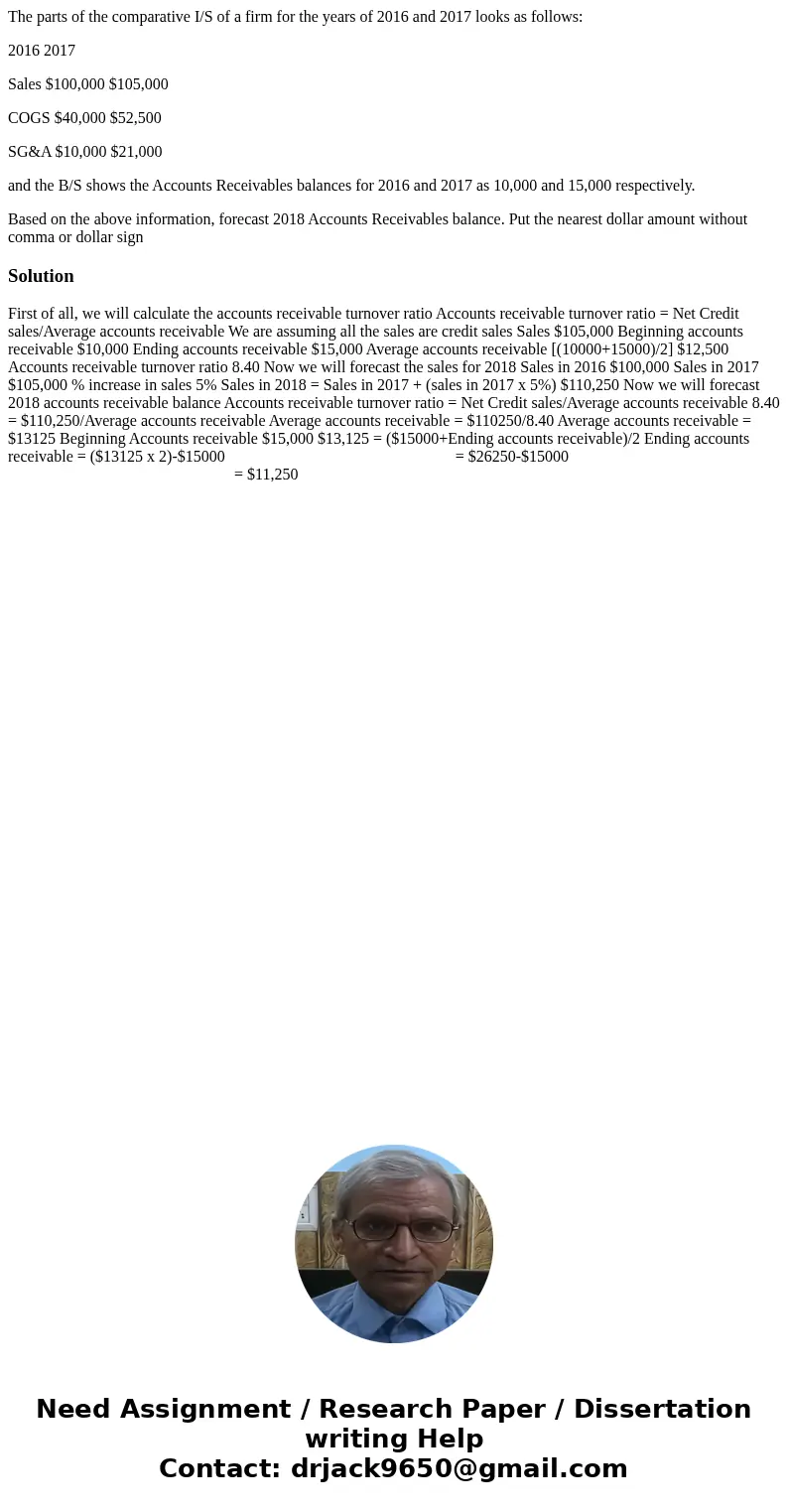 The parts of the comparative I/S of a firm for the years of 2016 and 2017 looks as follows: 2016 2017 Sales $100,000 $105,000 COGS $40,000 $52,500 SG&A $10, The parts of the comparative I/S of a firm for the years of 2016 and 2017 looks as follows: 2016 2017 Sales $100,000 $105,000 COGS $40,000 $52,500 SG&A $10,