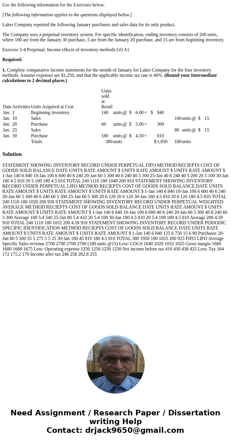 Use the following information for the Exercises below. [The following information applies to the questions displayed below.] Laker Company reported the followin