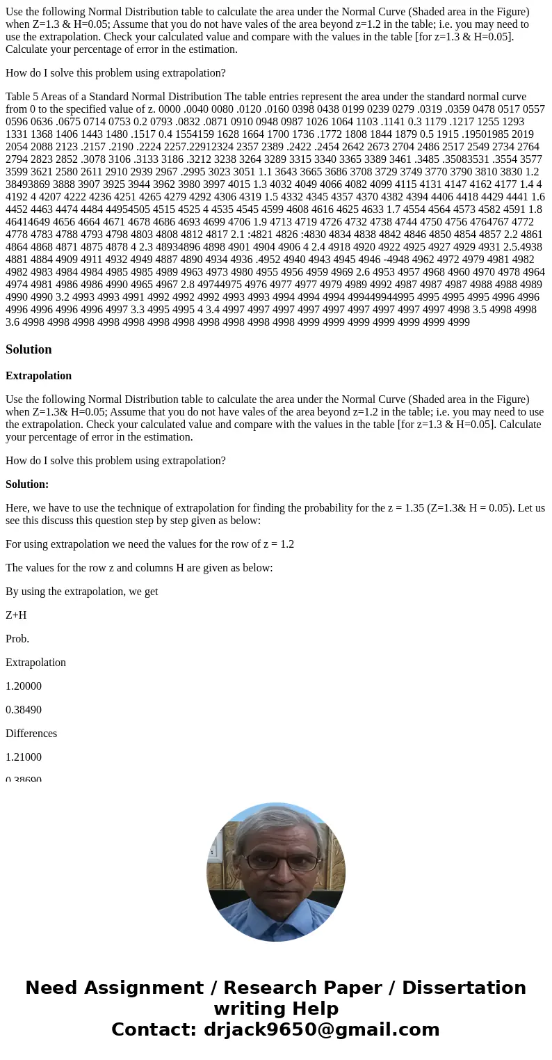 Use the following Normal Distribution table to calculate the area under the Normal Curve (Shaded area in the Figure) when Z=1.3 & H=0.05; Assume that you do Use the following Normal Distribution table to calculate the area under the Normal Curve (Shaded area in the Figure) when Z=1.3 & H=0.05; Assume that you do